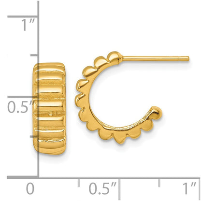 Sterling Silver Gold-tone Polished Scalloped C-Hoop Earrings