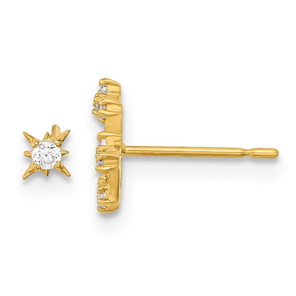 14k Yellow Gold Childrens Cubic Zirconia 1 Star & 1 Little Dipper Stud Earrings