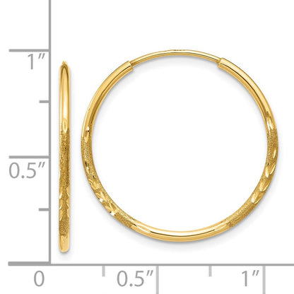 14k Yellow Gold 1.25mm Diamond-cut Endless Hoop Earring Gift for Women