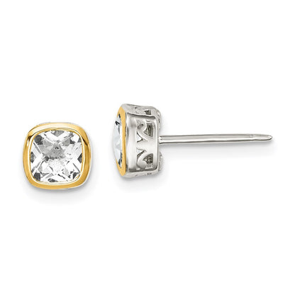 Sterling Silver Rhodium-plated with 14k Accent White Topaz Square Stud Earrings