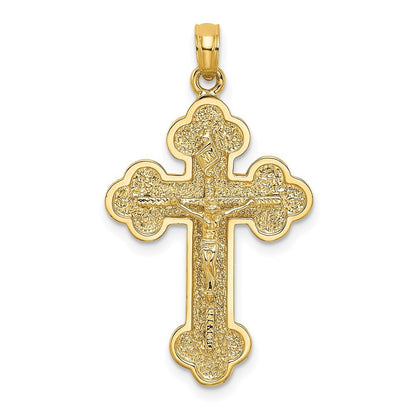 14k Yellow Gold Crucifix Budded Tips Charm Pendant