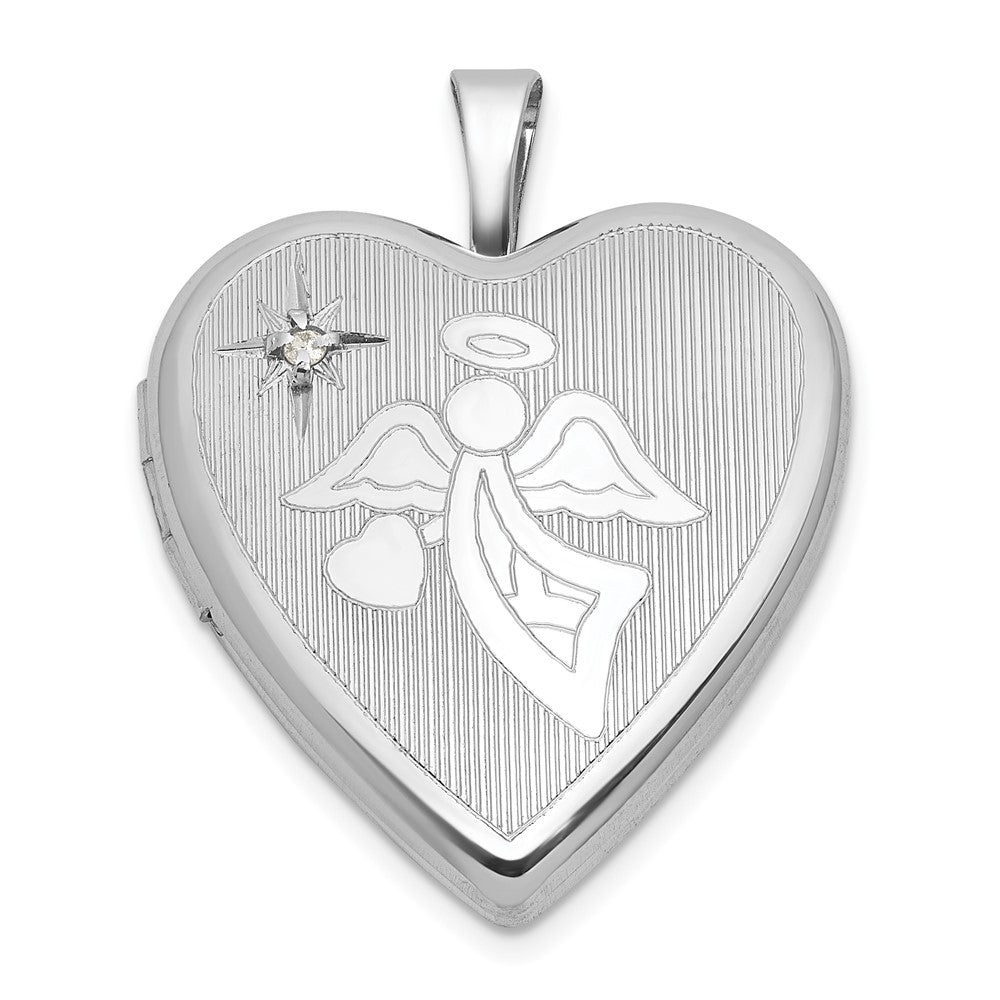 Sterling Silver Brushed And Polished 1/20 Ct Diamond Angel Heart Locket