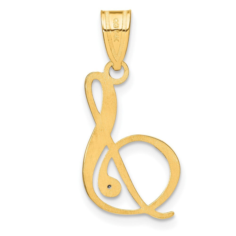 14k Yellow Gold Script Letter S Initial Pendant with Diamond for Women