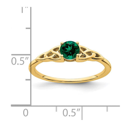 14k Yellow Gold Created Emerald Celtic Knot Ring