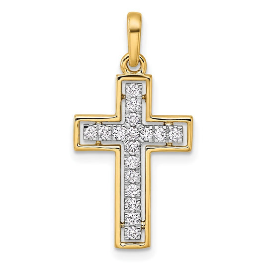 14k Yellow Gold and Rhodium Diamond Cross Pendant