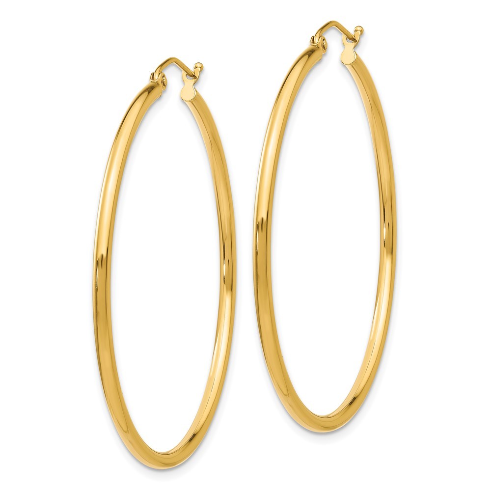 14k Yellow Gold Polished 2x45mm Lightweight Tube Hoop Earrings