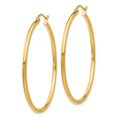 14k Yellow Gold Polished 2x45mm Lightweight Tube Hoop Earrings