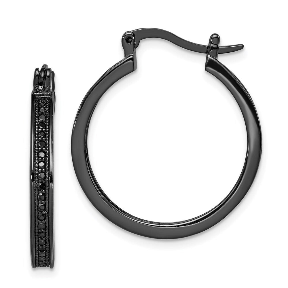 Sterling Silver Black Rhodium-plated Black Cubic Zirconia Round Hoop Earrings