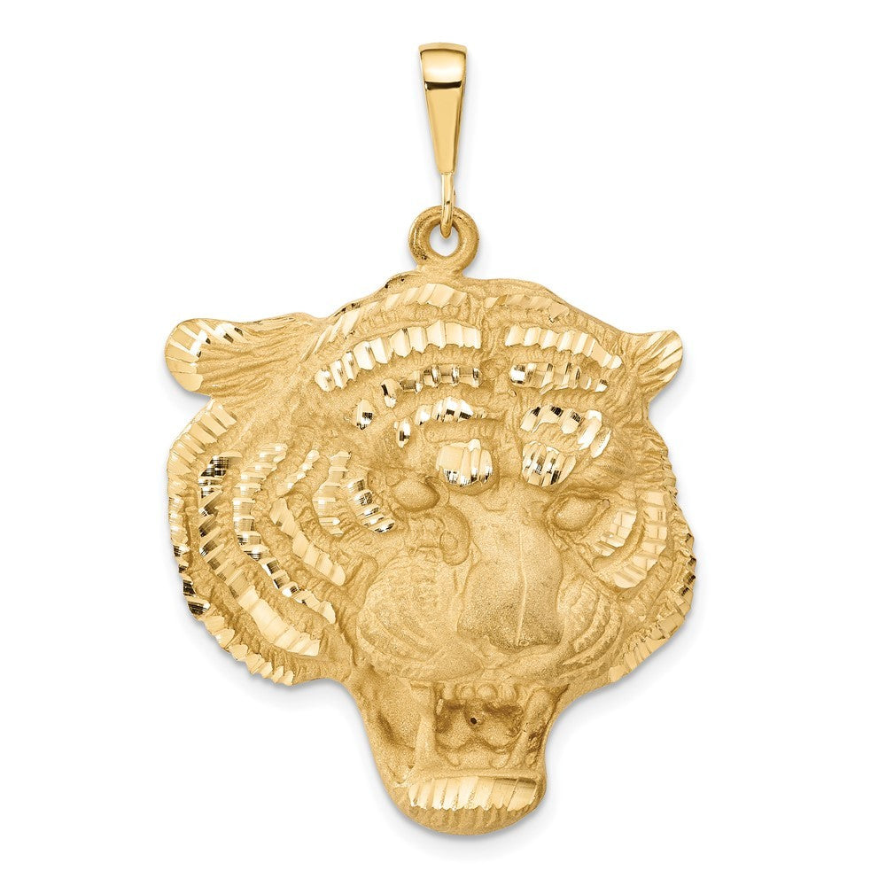 14k Yellow Gold Diamond-cut Tigers Head Pendant