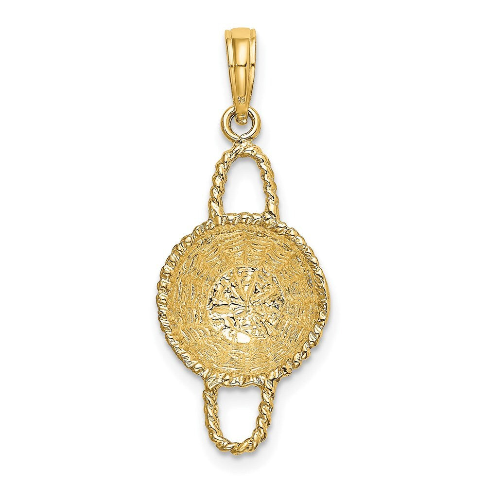 14k Yellow Gold 3-D 2 Handles Round Basket Charm Pendant for Women