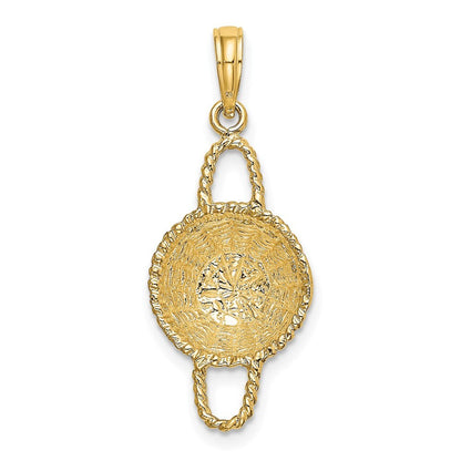14k Yellow Gold 3-D 2 Handles Round Basket Charm Pendant for Women