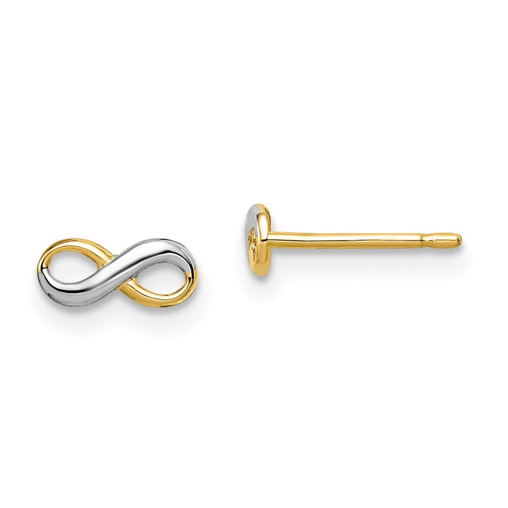 14k Yellow Gold Rhodium Infinity Stud Earrings Gift for Women