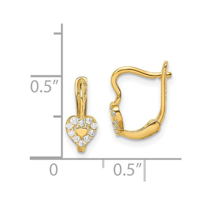14k Yellow Gold Cubic Zirconia Double Heart Hoop Earrings Gift for Women