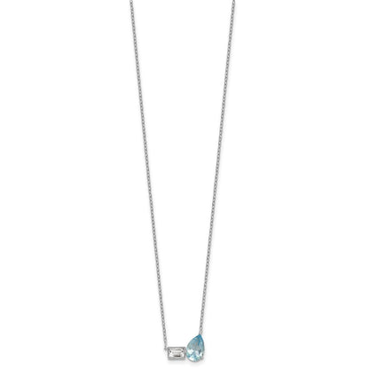 Sterling Silver Pear Sky Blue and Emerald-cut White Topaz Necklace 16" w/ 2" Ext