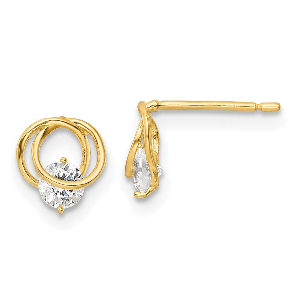14k Yellow Gold Yellow Gold Polished Cubic Zirconia Circles Stud Earrings