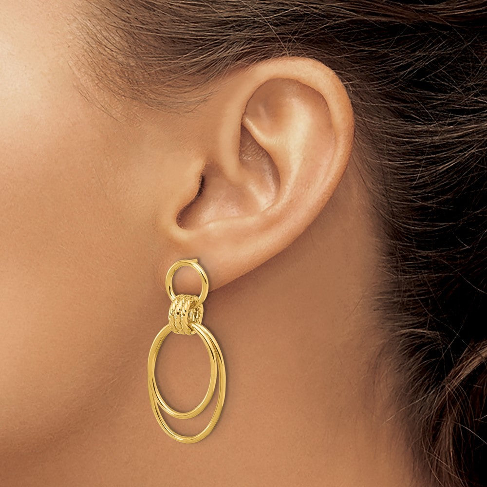 14k Yellow Gold Polished and Textured Dangle Earrings