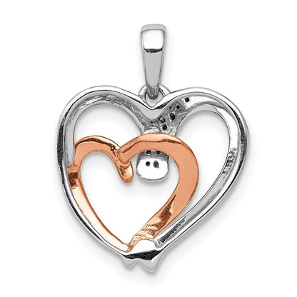 14k Two-tone Gold White and 1/20ct. Diamond Double Heart Pendant for Women