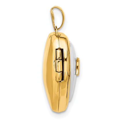 14k Yellow Gold Polished White Agate Mom 18mm Heart Locket Pendant for Women