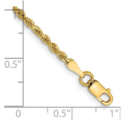 14k Yellow Gold 7 inch 2mm Diamond-cut Rope Chain Bracelet