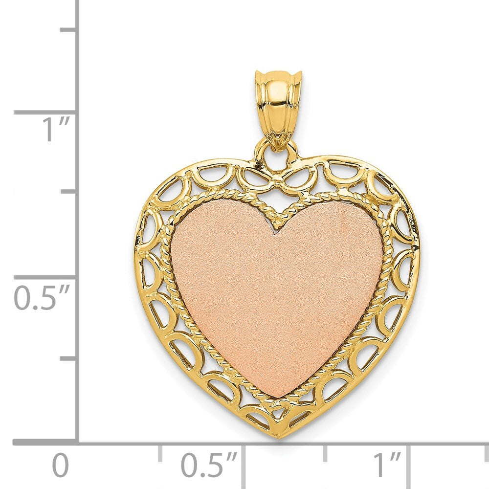 14k Two-tone Gold Polished Lace Trim Heart Pendant for Women