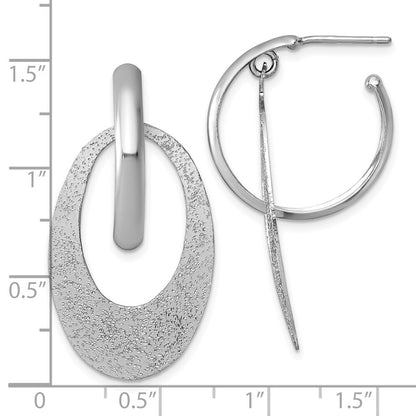 Sterling Silver RH-plated Polished Brushed Dangle Post Hoop Earrings