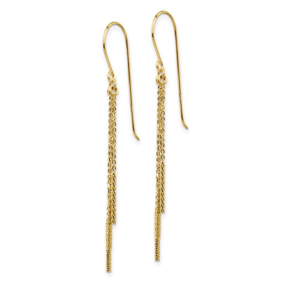 14k Yellow Gold Polished Diamond-cut Chain and Bar Shepherd Hook Earrings