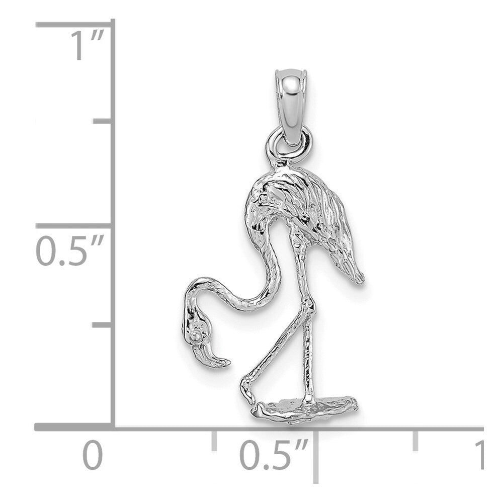 14k White Gold 3-D Textured Flamingo Charm Pendant for Women