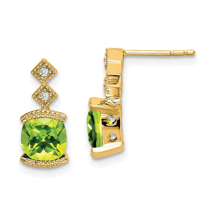 14k Yellow Gold Peridot and Diamond Drop & Dangle Earrings