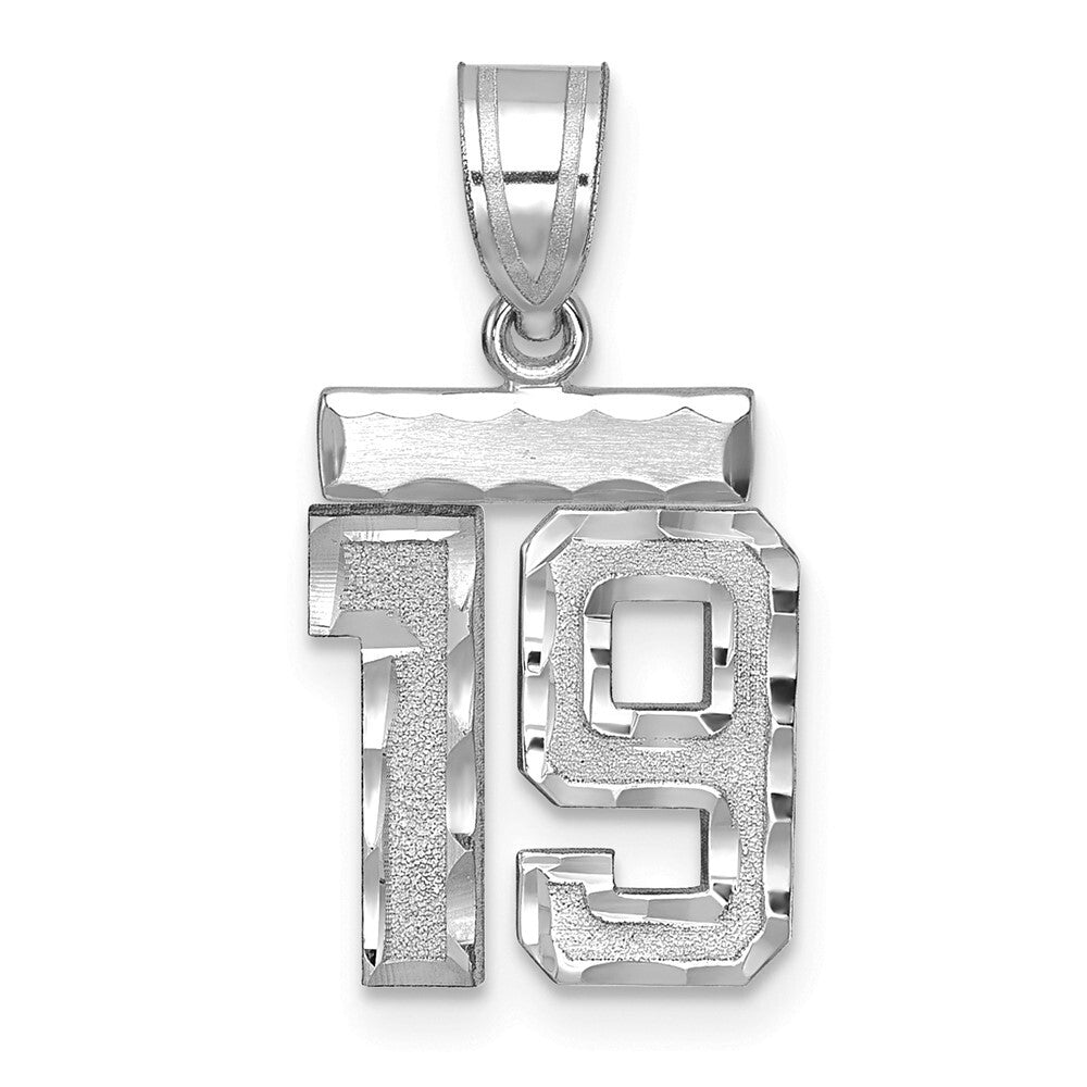 14k White Gold Small Brushed Diamond-cut Number 19 Charm Pendant for Women
