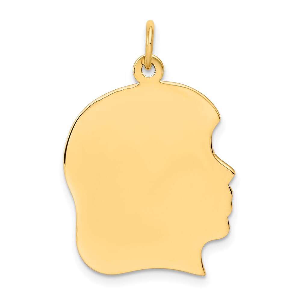 14k Yellow Gold Plain Large .018 Gauge Facing Right Girl Head Charm Pendant