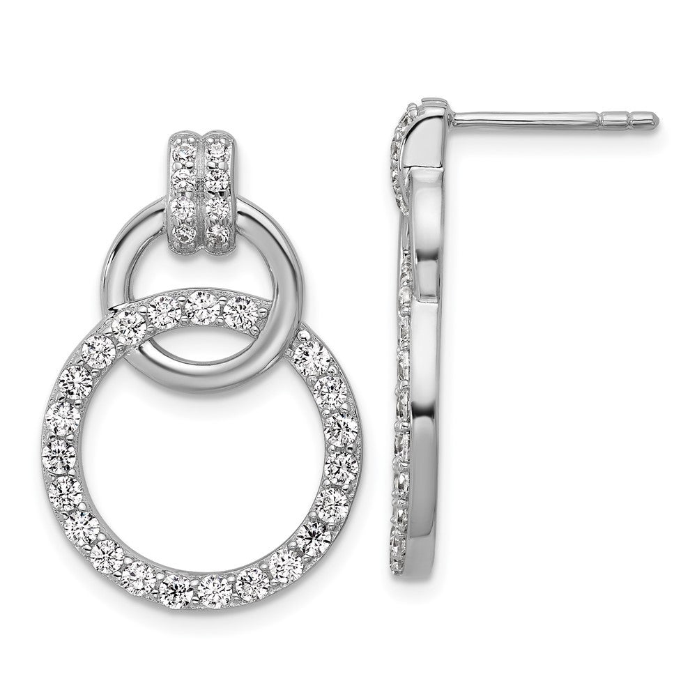 Sterling Silver Rhodium-plated Polished CZ Two Circle Dangle Earrings
