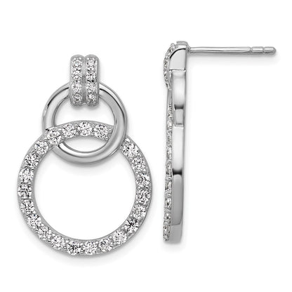 Sterling Silver Rhodium-plated Polished CZ Two Circle Dangle Earrings