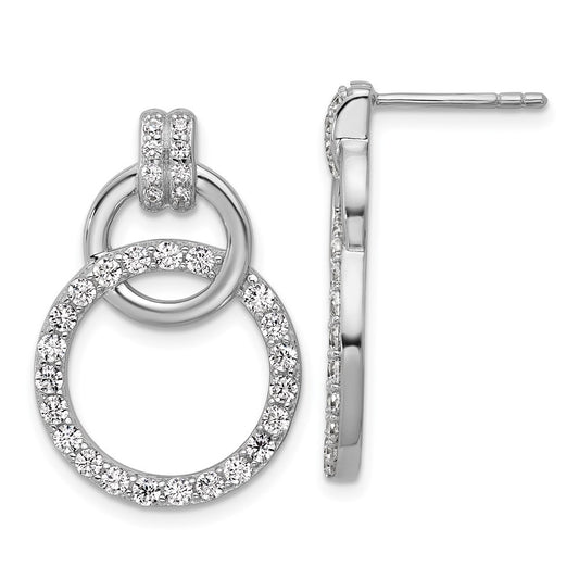 Sterling Silver Rhodium-plated Polished CZ Two Circle Dangle Earrings