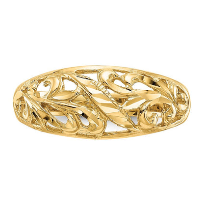 14K Yellow Gold Paisley Diamond-cut Design Dome Ring