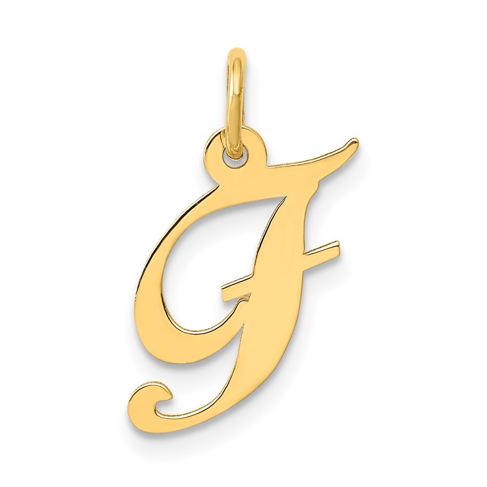 14k Yellow Gold Small Fancy Script Letter F Initial Charm Pendant for Women