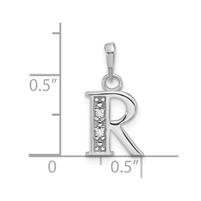 14k White Gold Diamond Letter R Initial Pendant