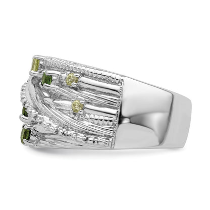 Sterling Silver Rhodium-plated Chrome Diopside and Peridot Ring Size 7