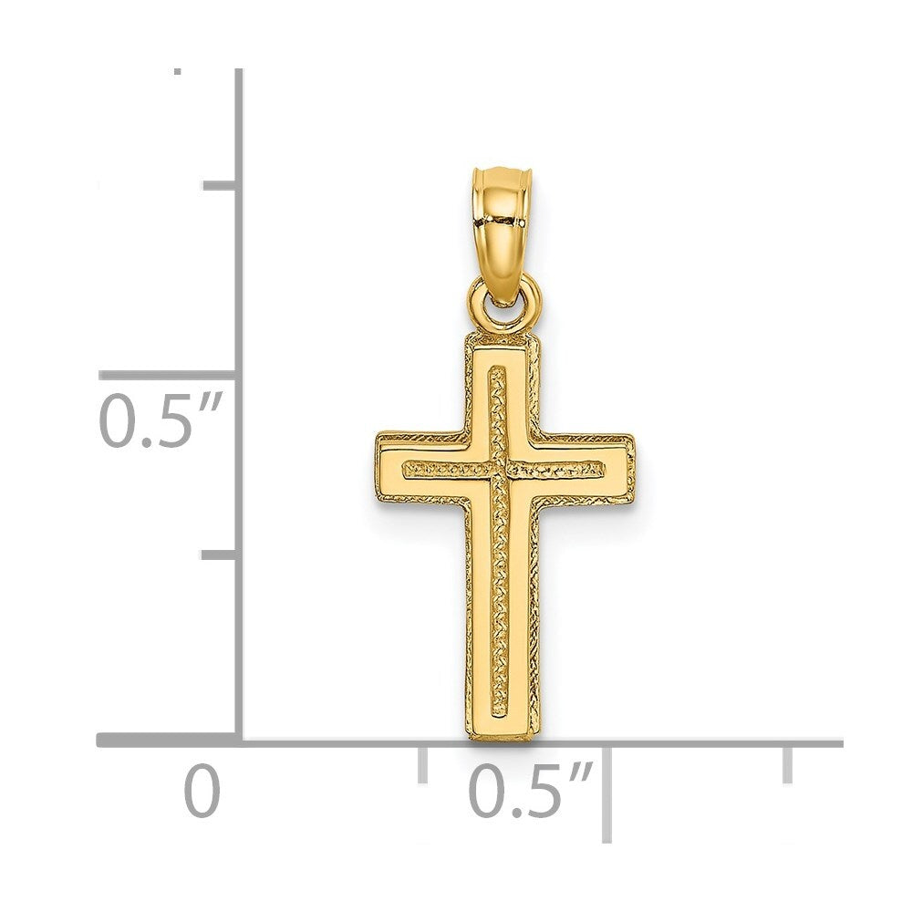 14k Yellow Gold 2-D Polished Textured Cross Charm Pendant for Women