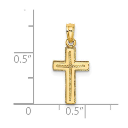 14k Yellow Gold 2-D Polished Textured Cross Charm Pendant for Women