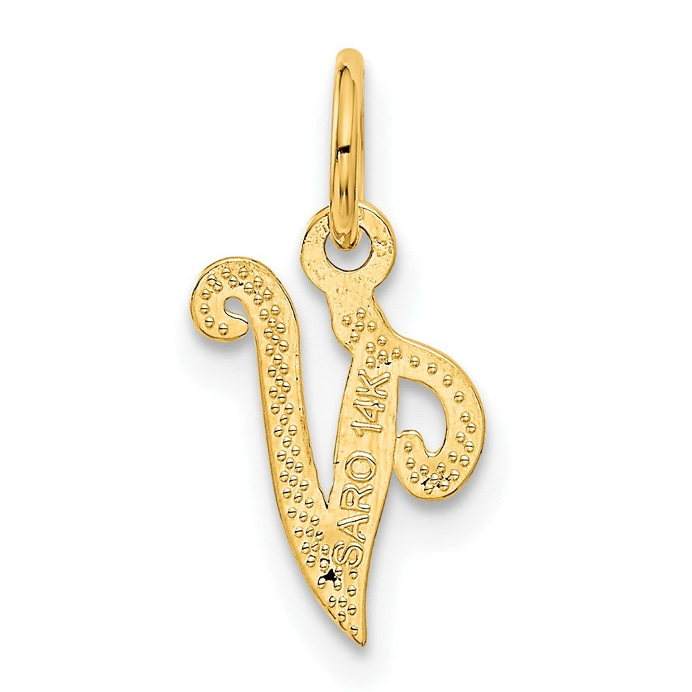 14k Yellow Gold Script Letter V Initial Charm