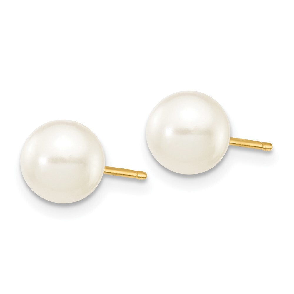 14k Yellow Gold 6-7mm White Round Freshwater Cultured Pearl Stud Earrings