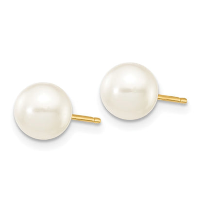 14k Yellow Gold 6-7mm White Round Freshwater Cultured Pearl Stud Earrings