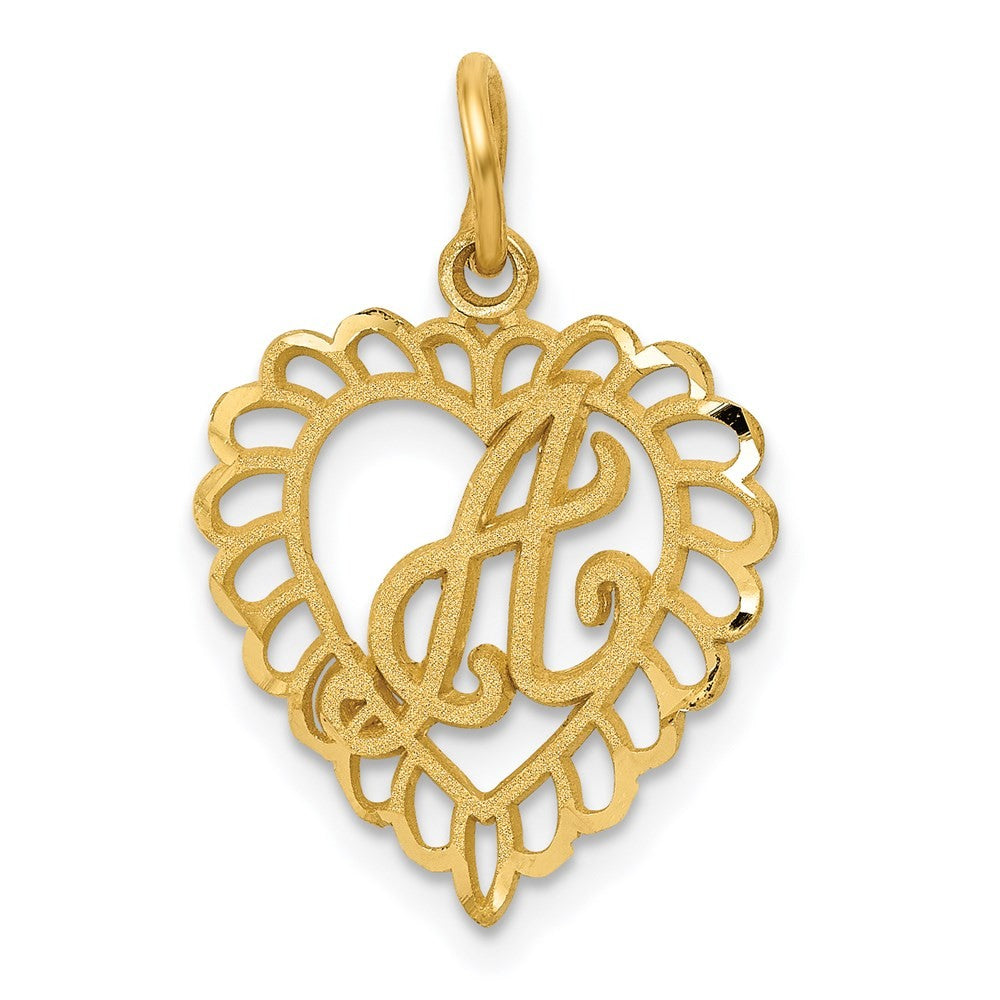 14k Yellow Gold Heart Letter A Charm Pendant