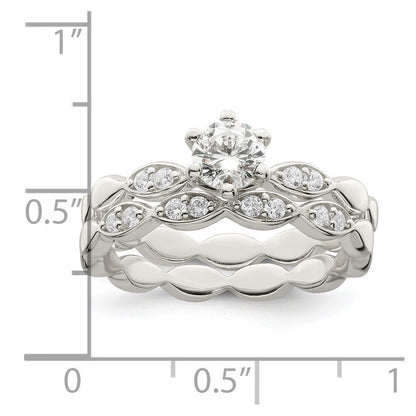 Sterling Silver Polished CZ Wedding Ring Set Size 8