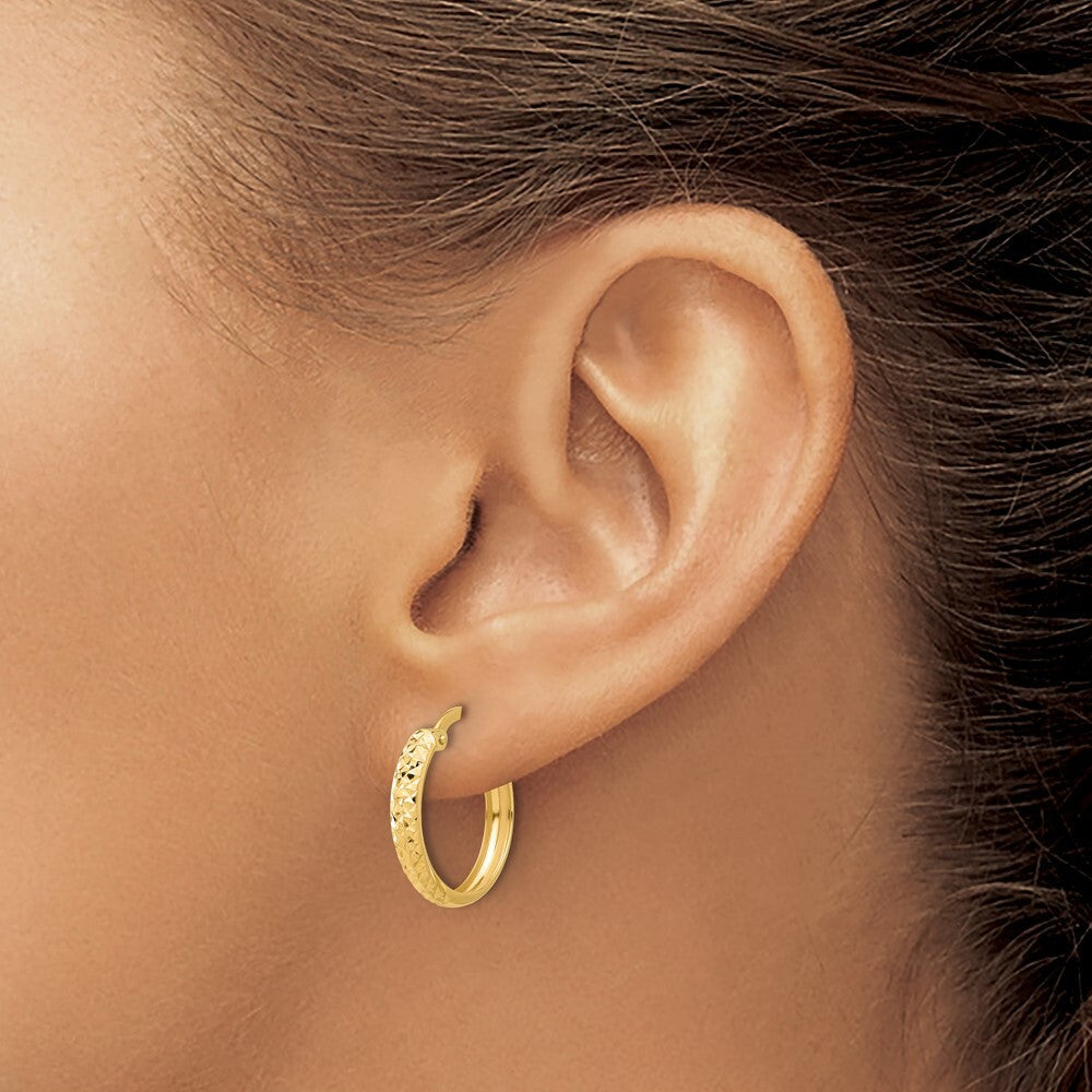 14k Yellow Gold Polished and Diamond-cut Hoop Earrings Gift for Women