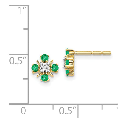 14k Yellow Gold Gold Emerald and Diamond Stud Earrings