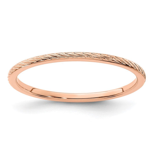 14K Rose Gold 1.2mm Twisted Wire Pattern Stackable Band Ring Size 7.5