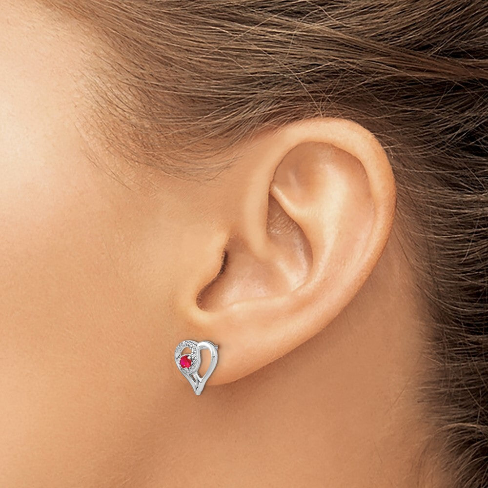 14k White Gold Ruby and Diamond Heart Stud Earrings