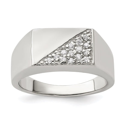 Sterling Silver Rhodium Plated Men's Cubic Zirconia Fashion Ring Size 11