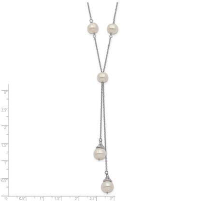 Sterling Silver 6-9mm Teardrop Cultured Pearl 9-Station 2 drop Necklace 16+2"